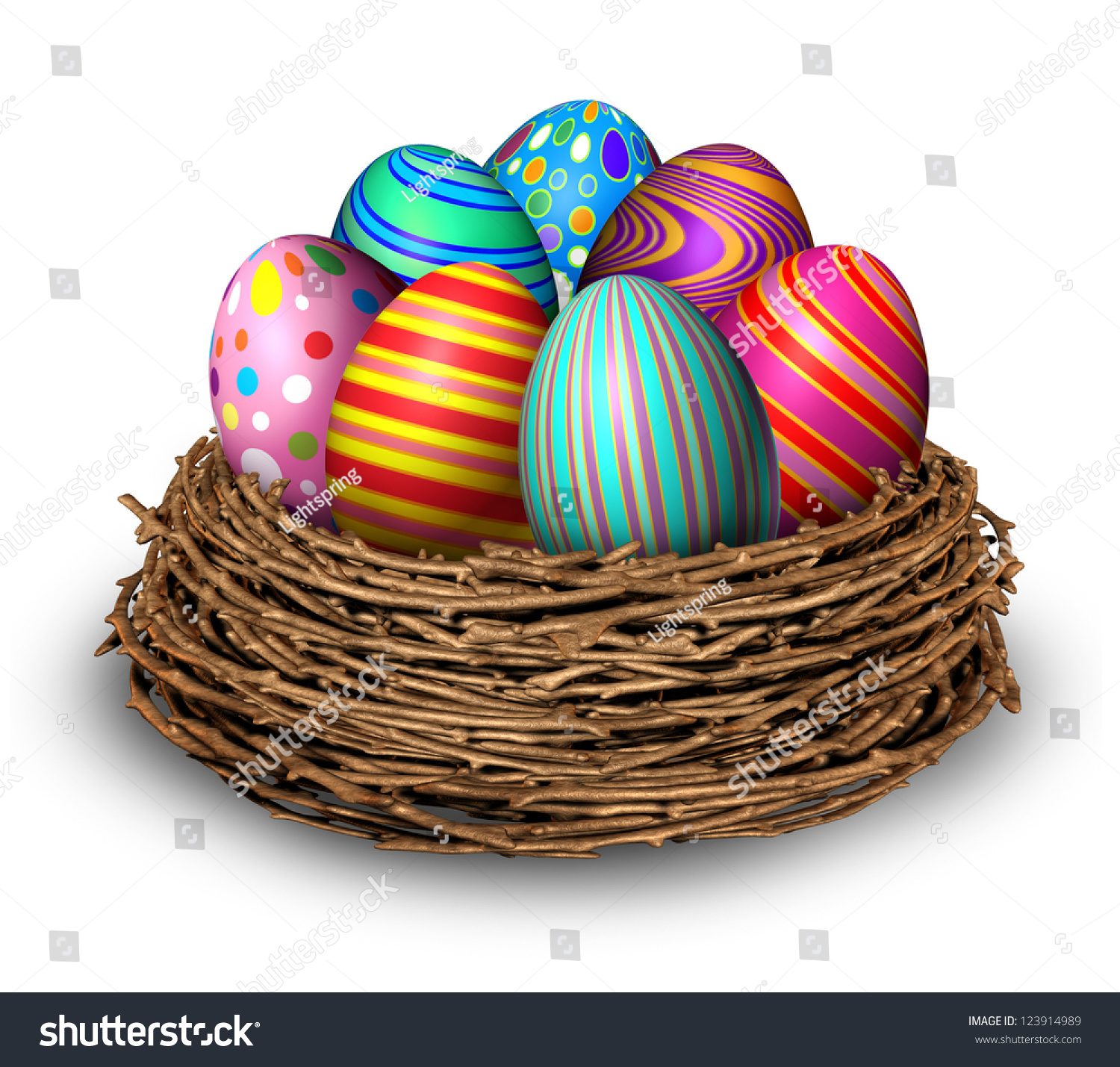 复活节蛋巢的节日符号装饰七彩色节日春天椭圆