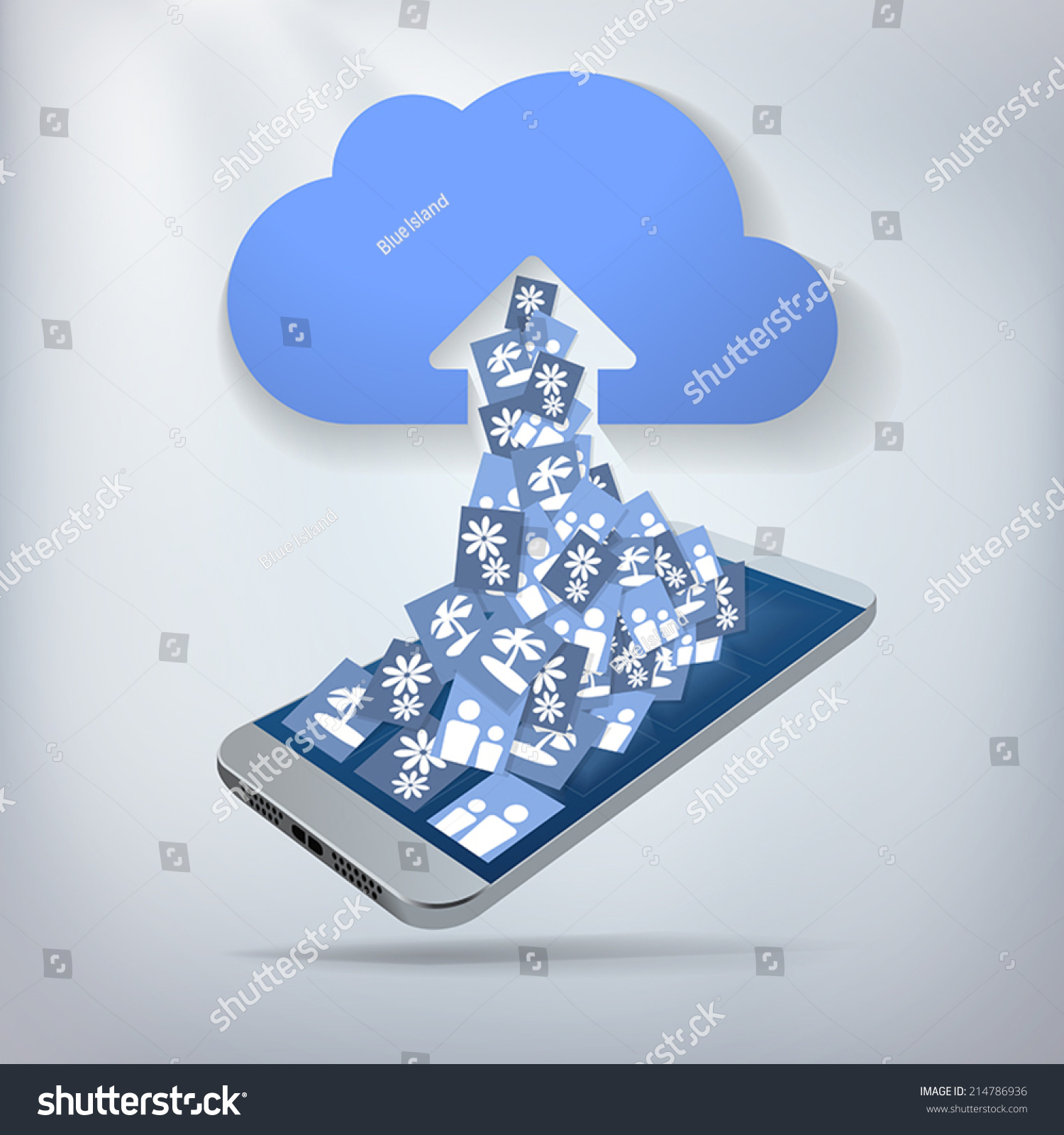 云的照片上传。概念与云备份的智能手机的照片