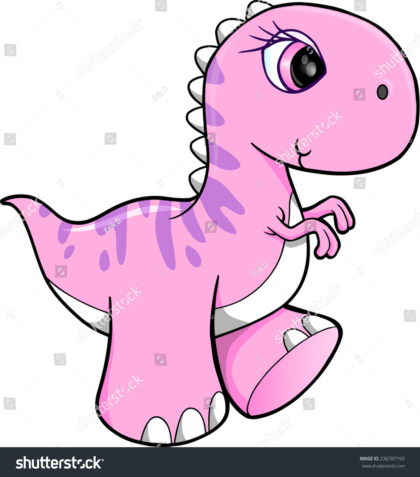 可爱的粉红色的恐龙矢量插图艺术-动物/野生生物-海洛