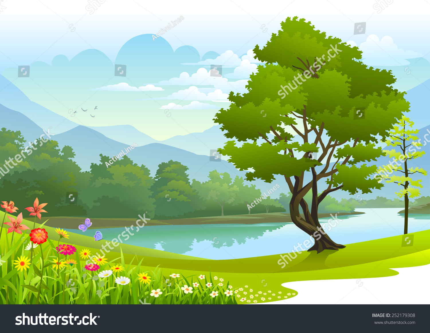 湖周围郁郁葱葱的绿色植物-自然,公园/户外-海洛创意