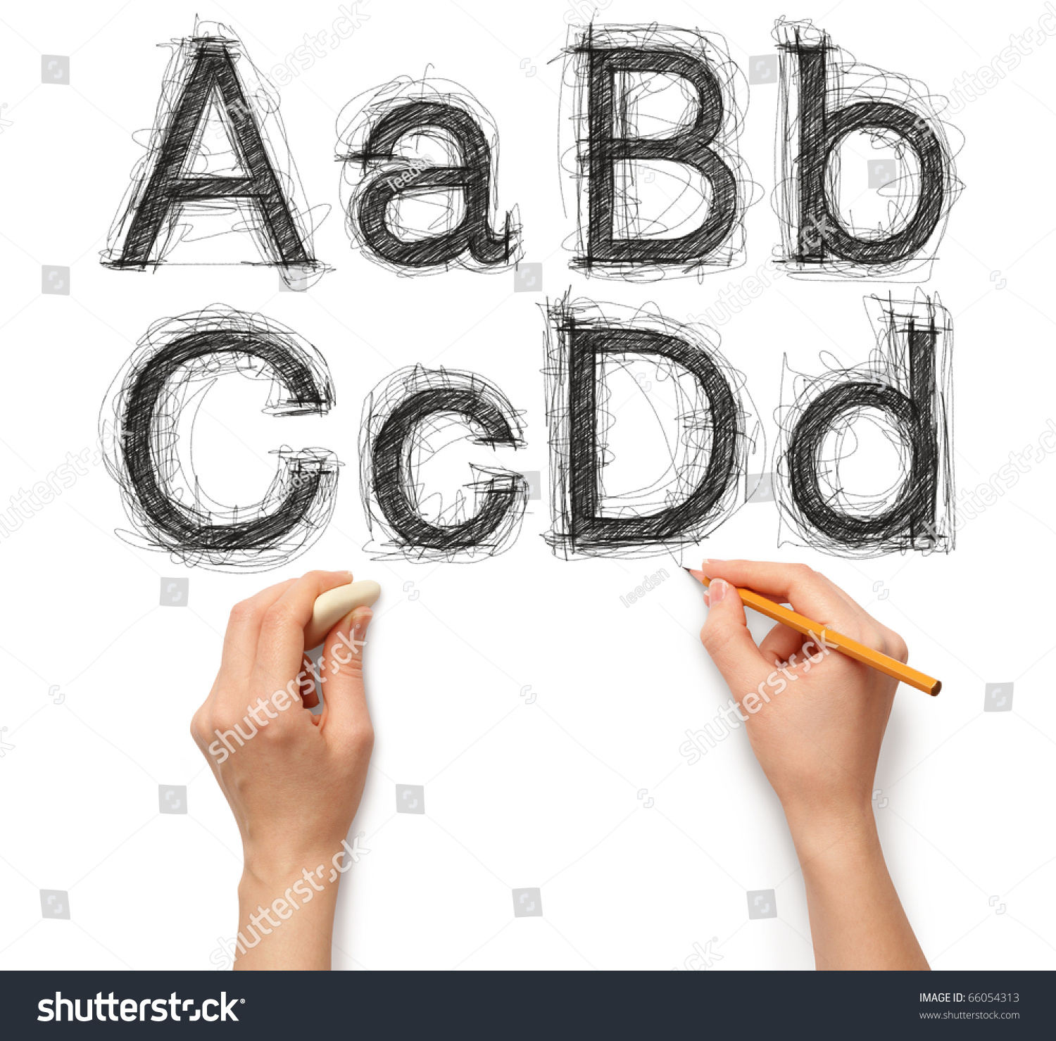 用手和铅笔素描字母和数字剪切路径-符号/标志,教育