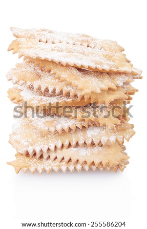 chiacchiere italian carnival pastry pile on white clipping path