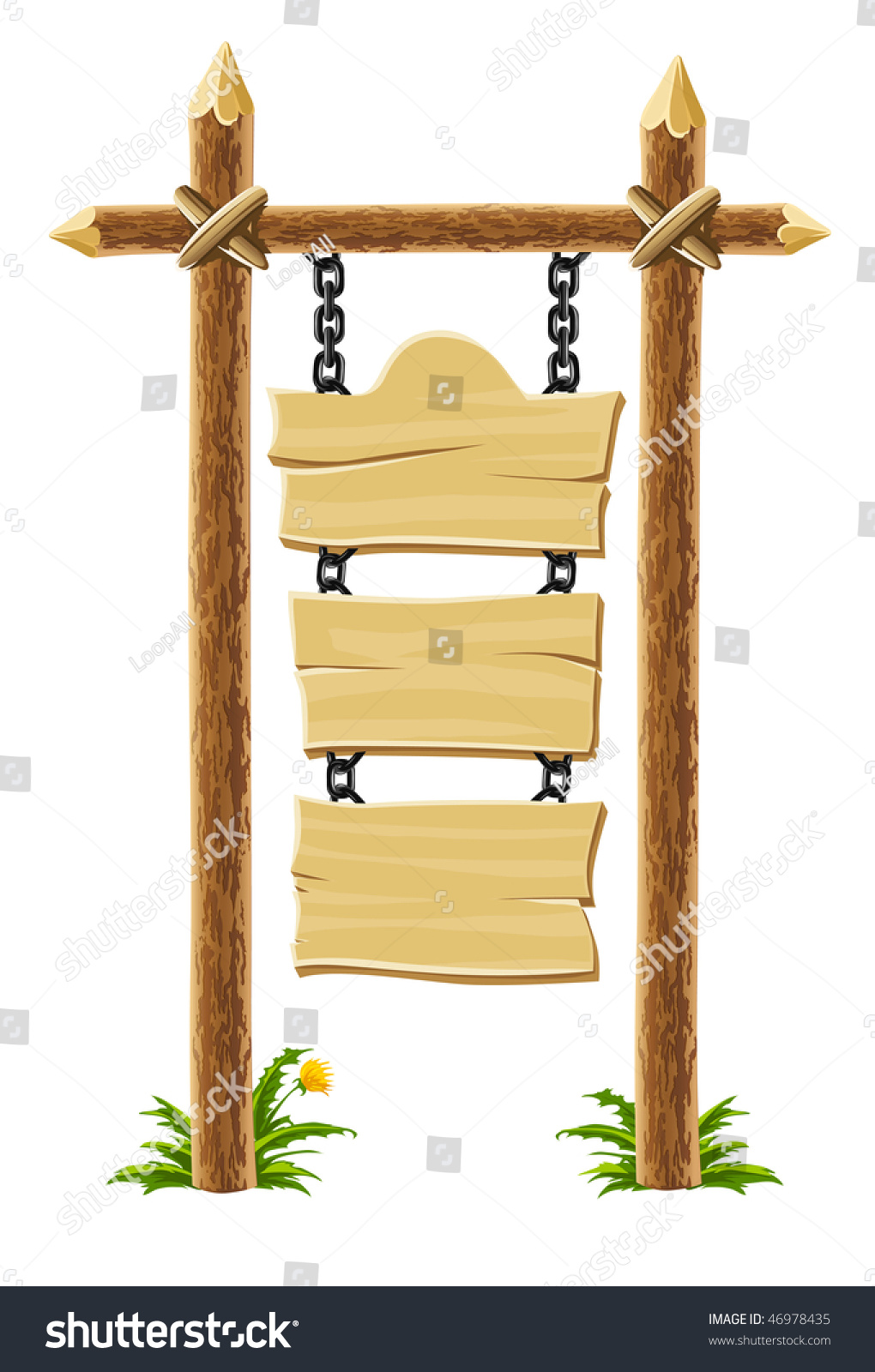 旧的木制招牌上链-矢量插图,孤立在白色背景