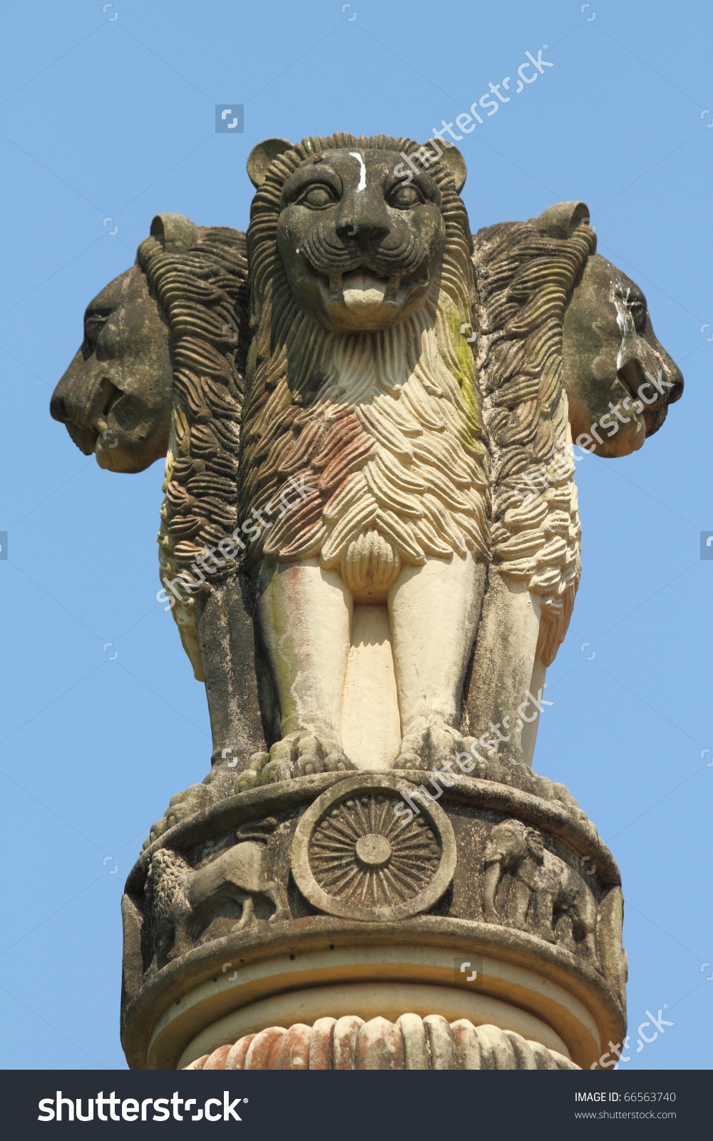 雕塑的印度的象征,四个狮子(一个隐藏的视图),象征着力量,勇气,骄傲和